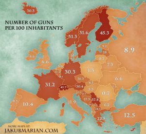 Liczba broni na 100 mieszkańców w Europie 