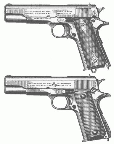 U góry Colt M1911, na dole Colt M1911A1